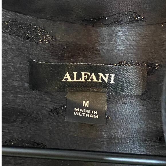 NEW Alfani Printed Sheer Sleeve Neck Tie Blouse Black Women's Size Medium - Picture 6 of 8